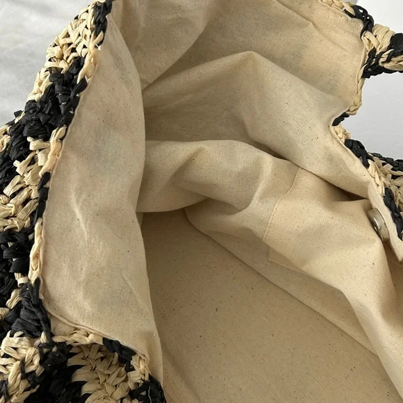 Billabong Talk To The Palm Paper Woven Straw Tote Bag Black & Natural Colour - Picture 12 of 16